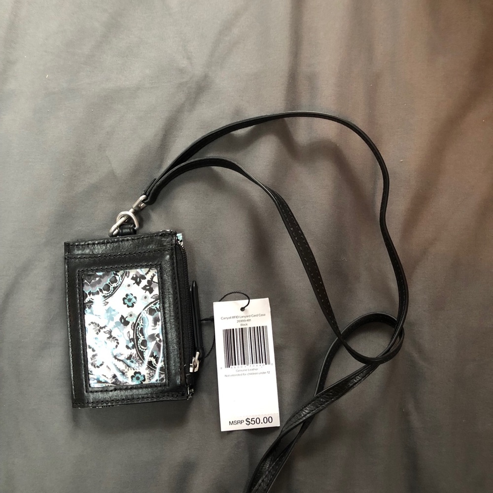 Vera Bradley carryall RFID lanyard card case in black leather